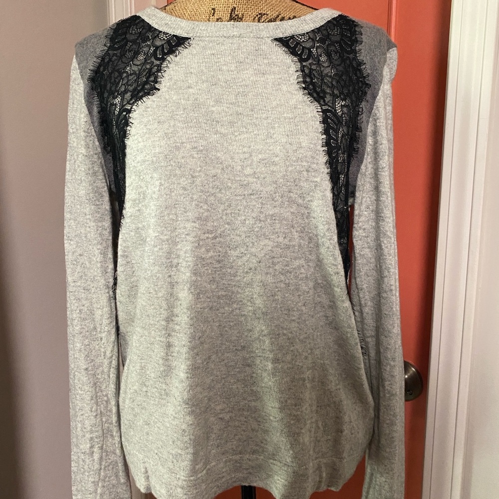 J. Crew Gray Sweatshirt with Black Lace Detail